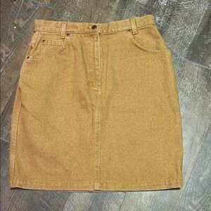 Vintage Lands End Women’s Stonewash Denim Skirt S 12 High Waisted Fall Mustard‎